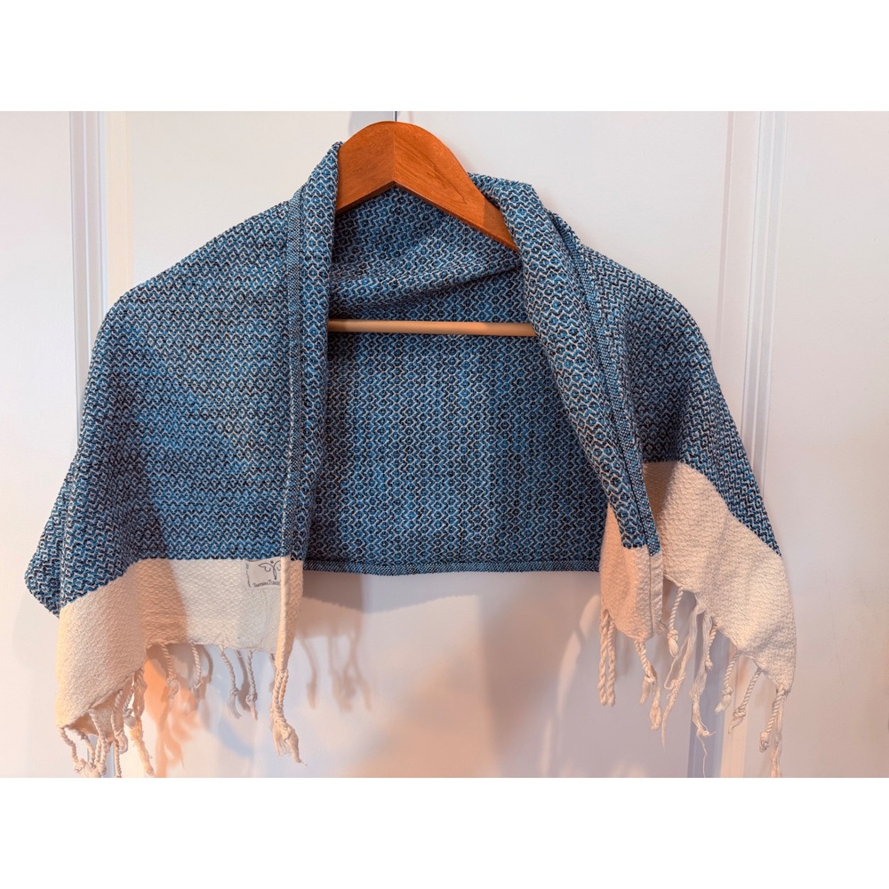 Smyrna Turkish Cotton Blue Diamond Weave Hand Towel Wrap with Fringe 39x16